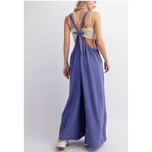 🏷️EASEL Mineral Washed Cotton Jumper Overalls Paris Blue 1X/3X - Picture 2 of 2
